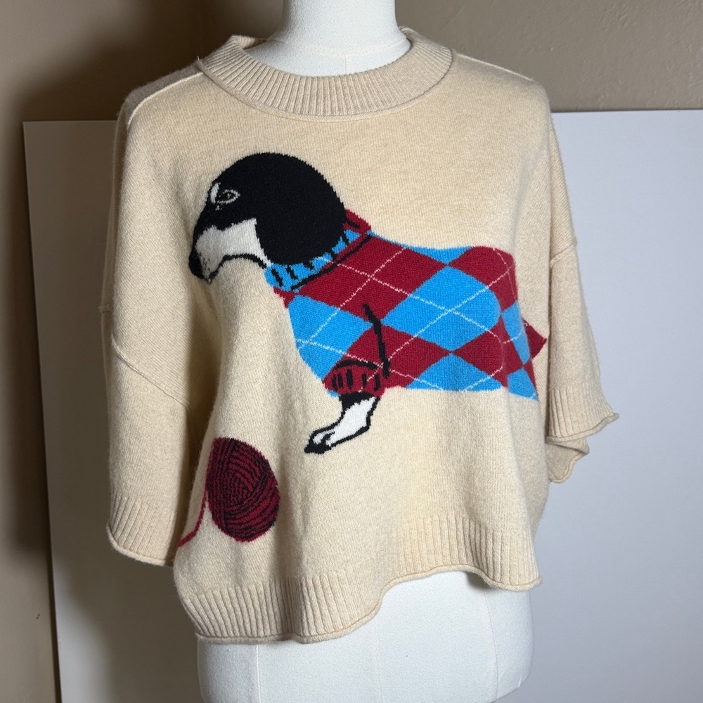 Anthropologie NWT Goldie Crew-Neck Cashmere Sweater whimsical dachshund size S